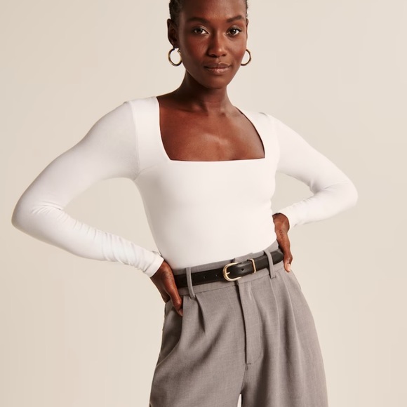 Long-Sleeve Cotton Seamless Fabric Squareneck Bodysuit - Picture 2 of 6